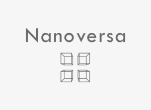 Nanoversa logo with the text &ldquo;Nanoversa&rdquo; and geometric cube symbol in grey tones, minimalist design, link to partner information.
