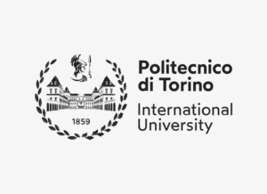Politecnico di Torino logo with detailed emblem and the text &ldquo;Politecnico di Torino International University&rdquo; in black and white, link to partner information.