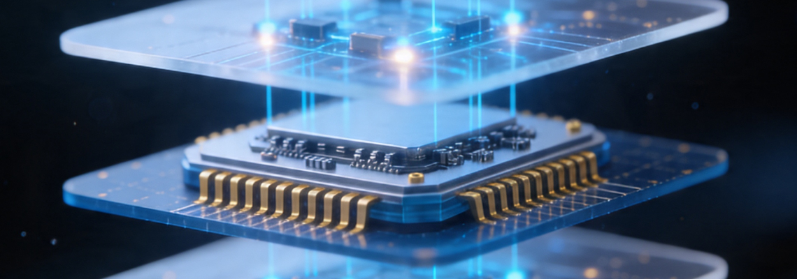 TetraNET Work Packages banner showing a layered microchip and circuit architecture, representing neuromorphic computing systems, ZnO tetrapod networks, and collaborative research across project work packages.